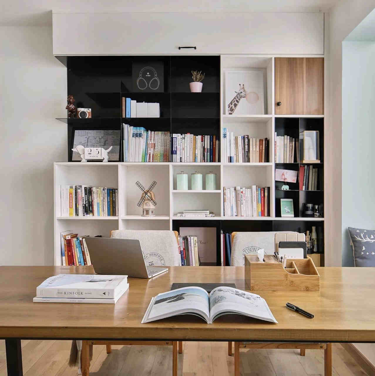 【全屋定制】河南李先生定制書柜  1.8米大工作臺辦公用餐隨時切換